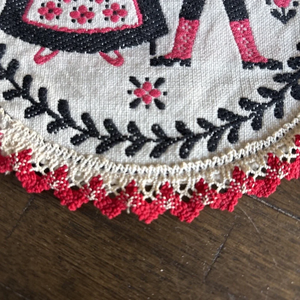 VTG Tiroler Webkunst Austria Folk Art Doily Pot Holder Round Scalloped‎ Edges